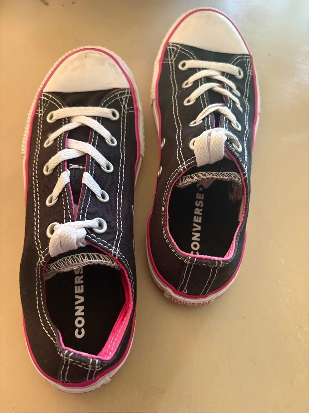Converse Black Canvas Low-Top Sneakers with Pink Accents